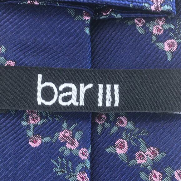 BAR III  NAVY FLORAL SLIM SILK BLEND NECKTIE - Picture 4 of 8